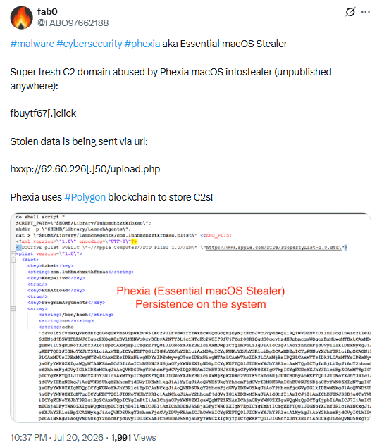 fab0, 20 July 2026 - the persistence plist and the exfiltration endpoint